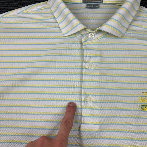 Fennec Polo Shirt Mens XL White Yellow Blue Striped Golf The Bridges Golf Club - Picture 5 of 8